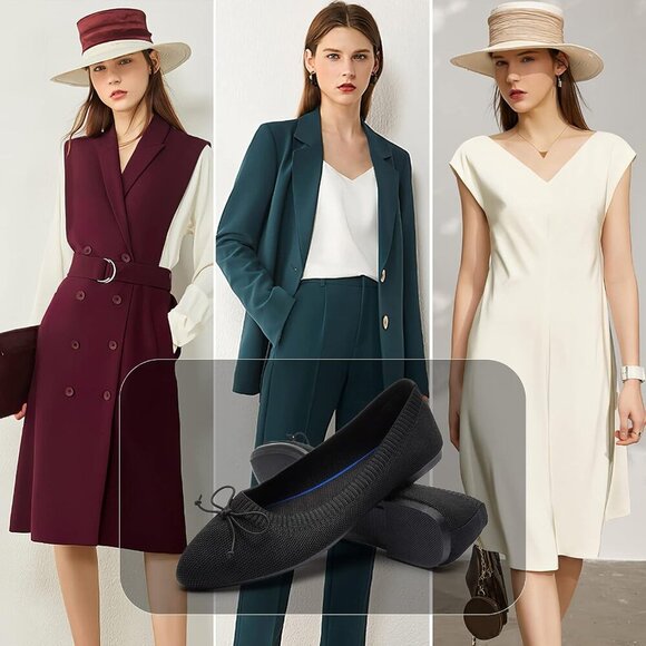 Women's Black Mesh Flats 8.5 Pointed Toe Bow Comfortable Dress Shoes - Picture 6 of 9